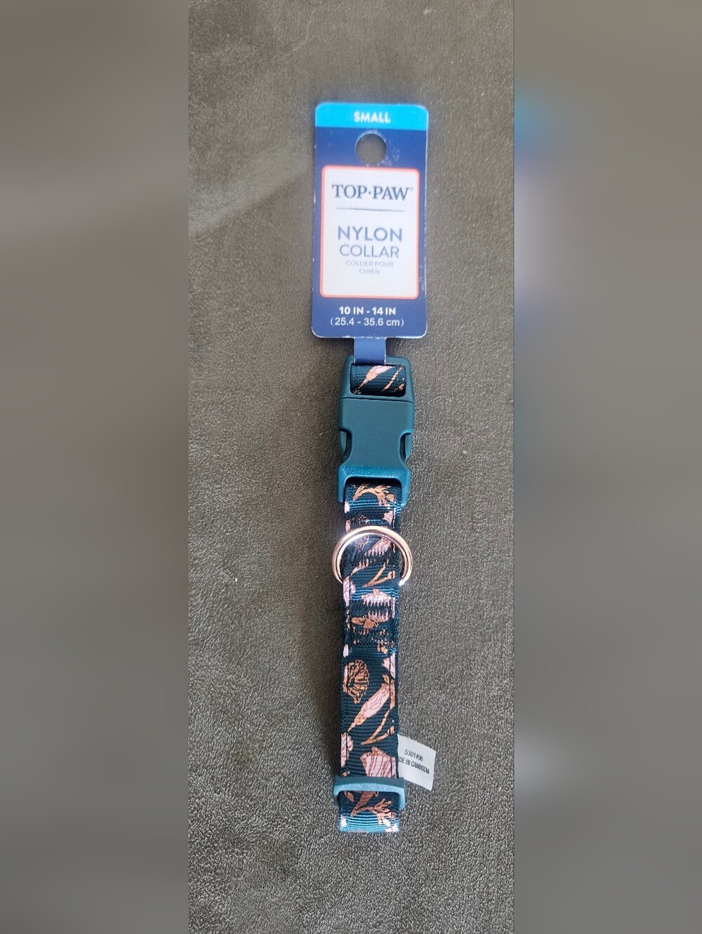 Top Paw Teal Dog Collar with Pink Leaf Pattern Size Small 10"-14"